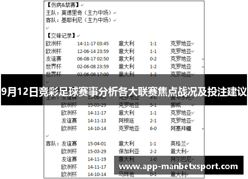 9月12日竞彩足球赛事分析各大联赛焦点战况及投注建议